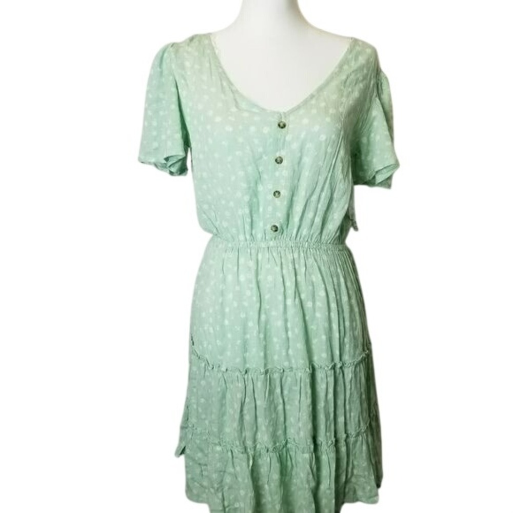 Justify Mini Dress Women Small Mint Green Floral Tiered Boho‎ Cottagecore Summer